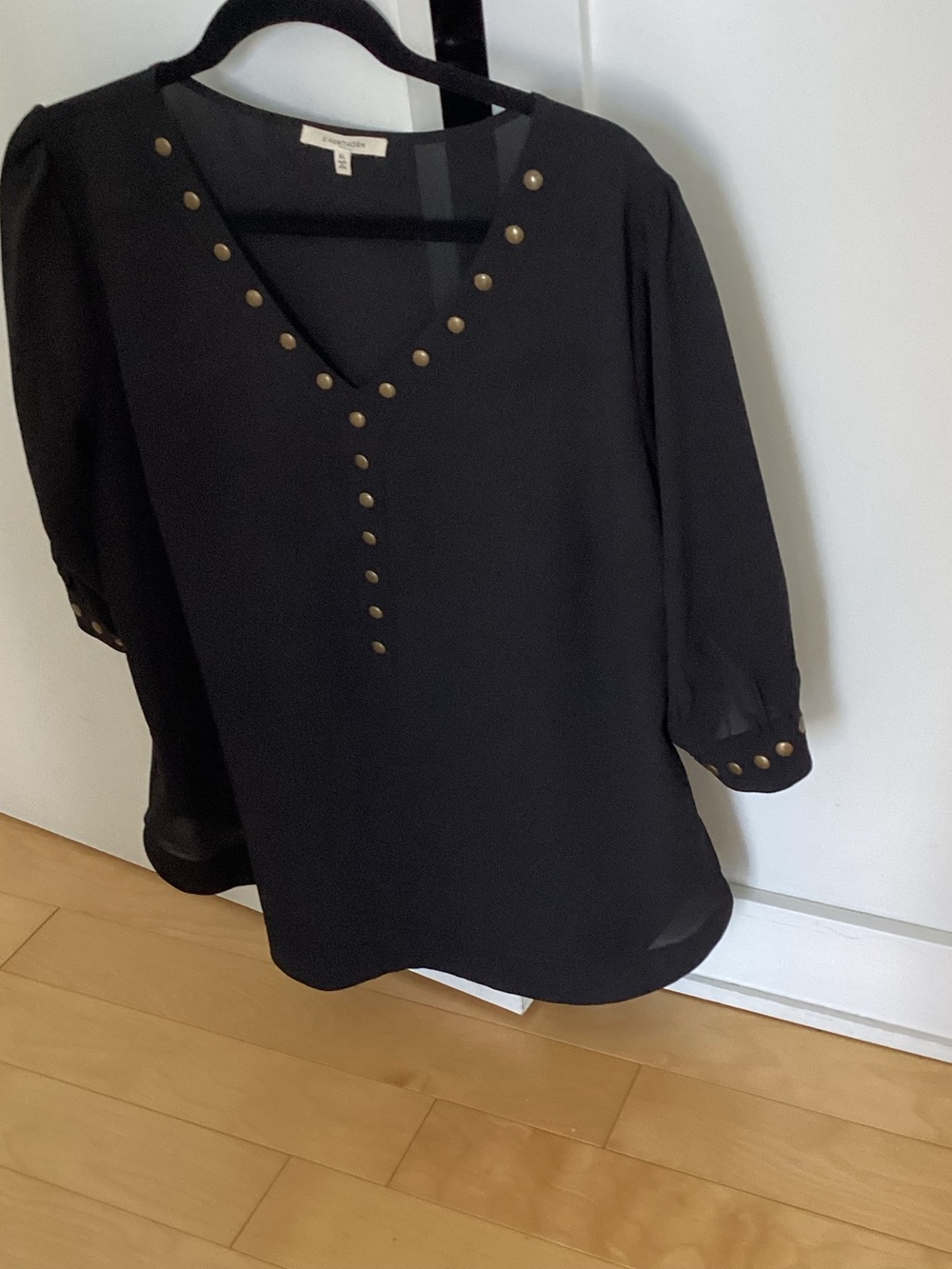 41 Hawthorn Black V-Neck Stud-Trim Blouse
